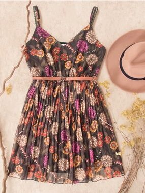 Boho Floral Midi Dress Olive Green Multicolor – Medium